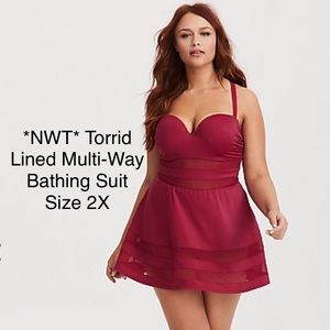 NWT Torrid Red Lined Multi-Way Bathing Suit- Sz 2X